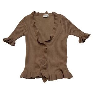 M192 LOVERS AND FRIENDS Women's Cardigan Top Ribbed Tan Medium